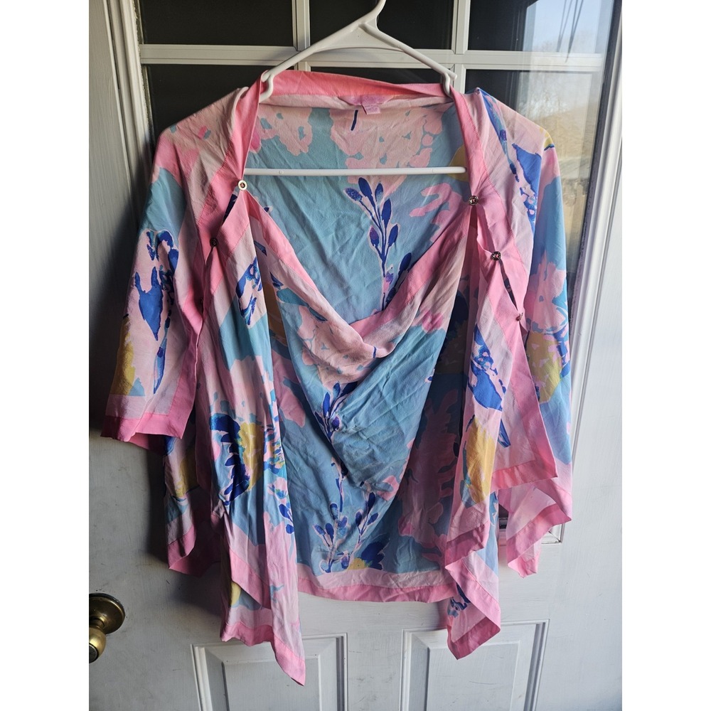 Lilly Pulitzer Vibrant Draped Cape Poncho Floral Pink Blue One Size